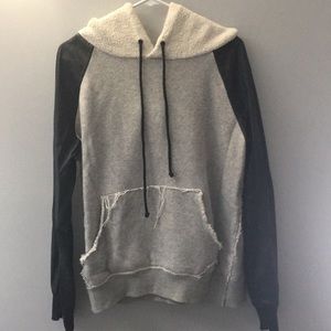 Free people faux leather sleeve hoodie